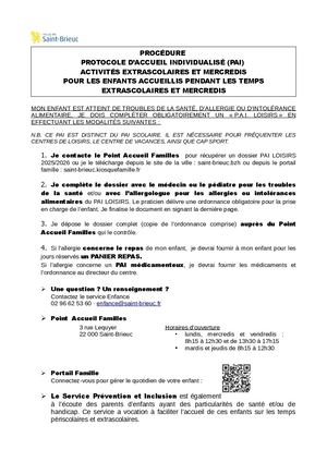 Procédure PAI Extrascolaire