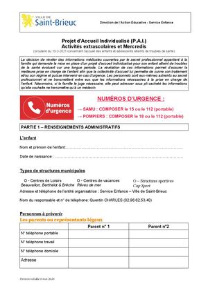 PAI - Extrascolaire