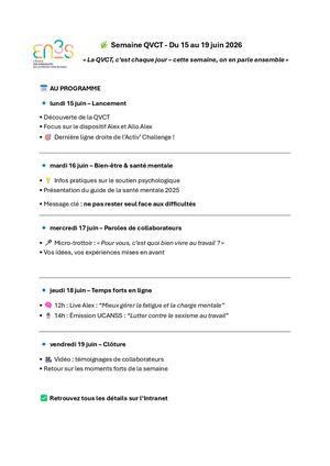 Programme QVCT 9-15 juin 2026