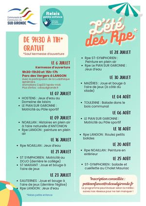 Programme Complet Eté Des Rpe 2026 Cdc Sud Gironde