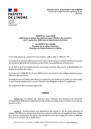 Arrêté Du 120626 éTablissant Le Tableau Des éLecteurs Pour Sénatoriales 2026 Raa