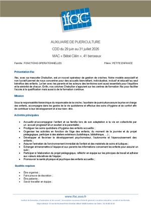 Auxiliaire De Puericulture F H - CDD - Rognes