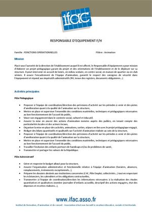 Responsable D'équipement F H - CDI - Genas