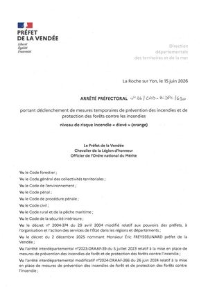 Arrêté Préfectoral portant déclechement de mesures temporaires de prévention des incendies et de protection des forêts contre les incendies