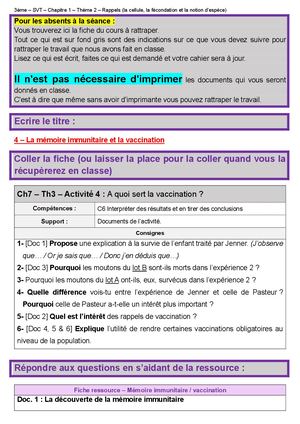 3 Ch7 A4 Cours (Mémoire Immunitaire Vaccination)