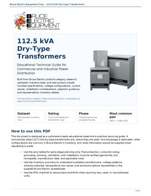 112.5 kVA Dry-Type Transformers: Technical Selection, Sizing & Application Guide by Bruce Electric