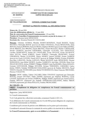 2026 093 ACTE TPN Complément Délégations De Compétences Au Président