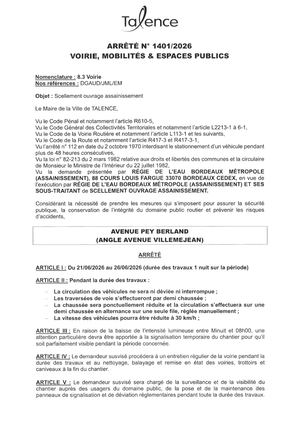 Arrete 1401-2026-Scellement Ouvrage Assainissement-Avenue Pey Berland Du 21 Au 26-06-2026-Publié 15 06 2026