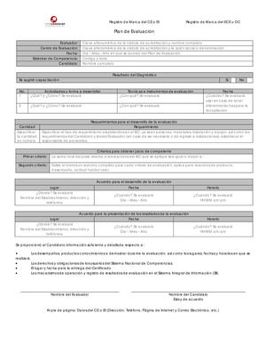 A Form. Plan de Evaluación Conocer Manual de Evaluacion EC0076.