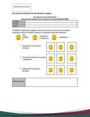 A Form. Ejemplo de Encuesta de Satisfacción a Quejas Quejas Ec0076