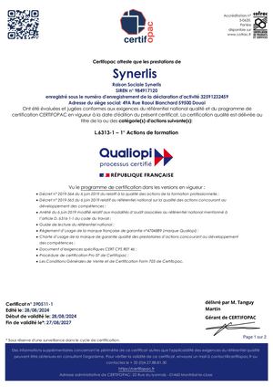 Certificat Qualiopi Numéro De Certificat 390511 1 Date Dernière éDition 28082024