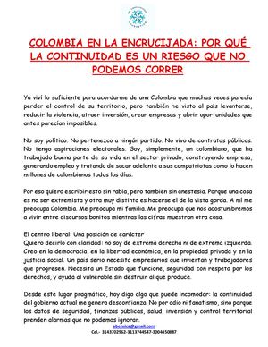 Colombia En La Encrucijada