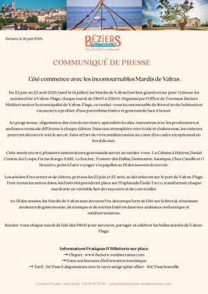 Les Mardis De Valras, Communiqué de Presse