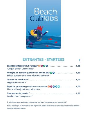 Beach Club Menu Infantil
