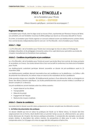 Prix Etincelle Edition 2028 Règlement Intérieur