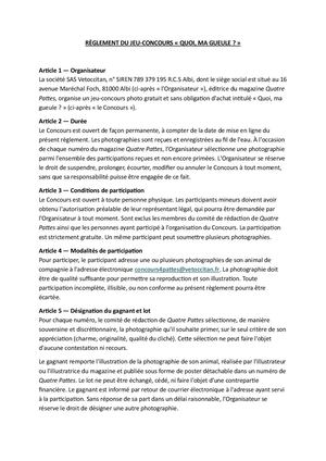 Règlement du jeu "Quoi ma gueule"