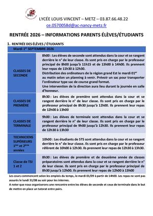 Informations Pour Les Parents2026