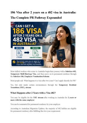 186 Visa After 2 Years On A 482 Visa In Australia