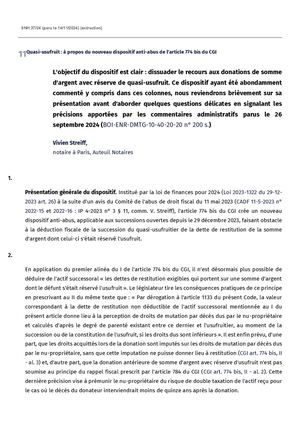 UGPN 3 SNH 37 24 Paru Le 14 11 2024 Quasi Usufruit A Propos Du Nouveau Dispositif Anti Abus De L Article 774 Bis Cgi