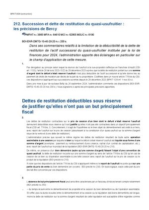 UGPN 4. BPAT 6 24 Inf. 212 Succession Et Dette De Restitution Du Quasi Usufruitier Precisions De Bercy