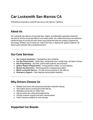 Car Locksmith San Marcos Ca Profile