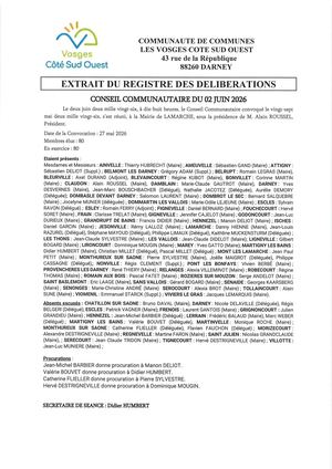 Délibérations Conseil Communautaire 02 Juin 2026