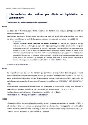 UNGP_ Décès De L'associé_Mto Societes Commerciales 2026 II Transmission Des Actions Par Deces Et Liquidation De Communaute