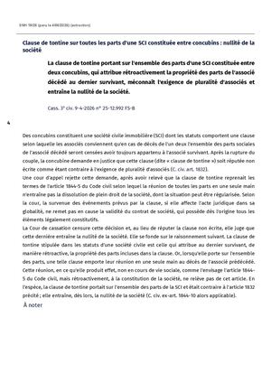 UNGP Décès De L'associé_SNH 19 26 Clause De Tontine Sur Toutes Les Parts D Une Sci Constituee Entre Concubins Nullite De La Soci
