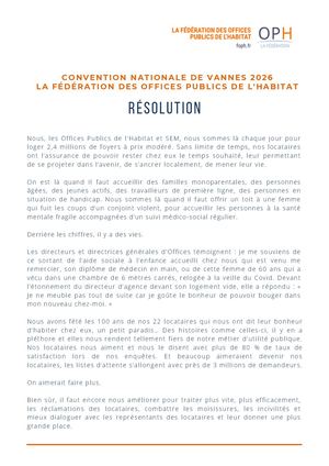 Résolution Convention de la FOPH 2026, à Vannes