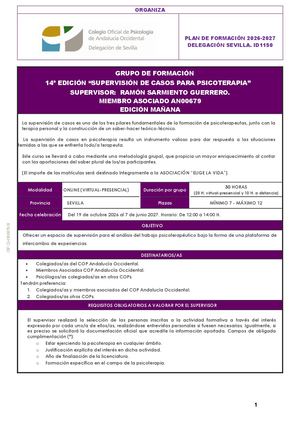 2026 10 19 Id1150 14 Edicion Supervision Casos Psicoterapia Mañana Ramon Sarmiento V0