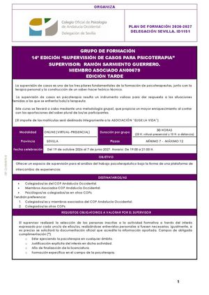 2026 10 19 Id 1151 14 Edicion Supervision Casos Psicoterapia Tarde Ramon Sarmiento V0