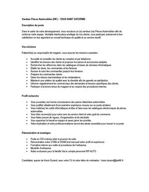Offre Vendeur Pièces Auto Saint Saturnin