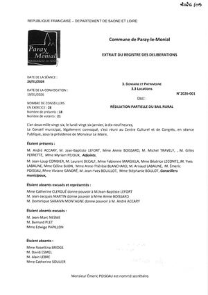 Délibérations CM 26 01 2026