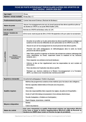 Fiche De Poste Tuteur Etude 26 27