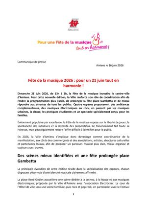Communiqué De Presse Fête De La Musique 2026