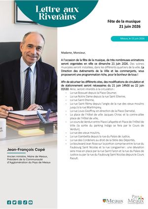 Lettre aux riverains : Fête De La Musique