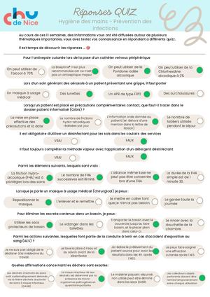 QUIZ Hygiène Des Mains Et Prévention Des Infections