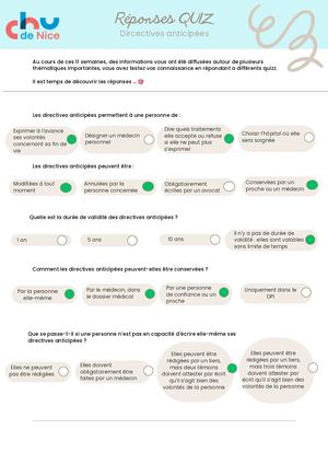 Réponse QUIZ Directive Anticipée