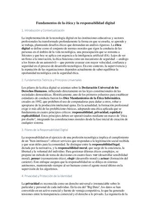 Fundamentos De La éTica Y La Responsabilidad Digital