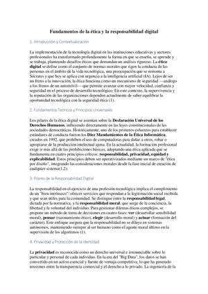 Fundamentos De La éTica Y La Responsabilidad Digital