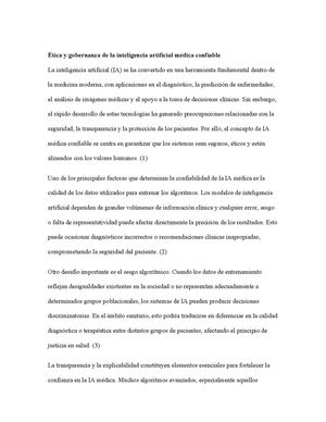 ÉTica Y Gobernanza De La Inteligencia Artificial Médica Confiable
