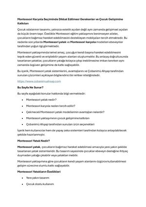 Montessori Karyola Seçiminde Dikkat Edilmesi Gerekenler Ve Çocuk Gelişimine Katkıları