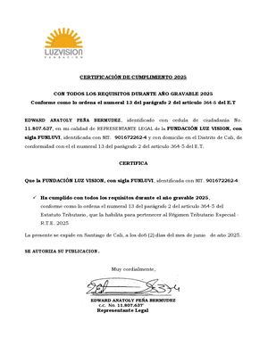 (Funluvi)certificacion De Cumplimiento 2025