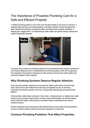 The Importance Of Proactive Plumbing Care For A Safe And Efficient Property