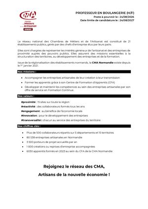 Offre Professeur BOULANGERIE PATISSERIE Dieppe 2026 3