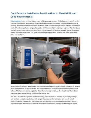 Duct Detector Installation Best Practices To Meet Nfpa And Code Requirements