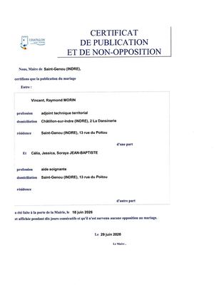 Publication De Mariage Morin Vincent Et Jean Baptiste Célia
