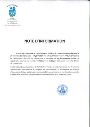 Note info non reconnaissance état catastrophe naturelle 2025