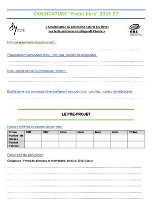 Candidature Projet libre
