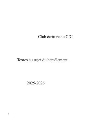 Club Ecriture Du CDI Recueil Textes Harcèlement